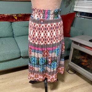 Sunny Leigh Multicolor mixed patterns Floral Spring Summer Skirt Med.